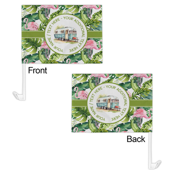 Flamingo & Camping Car Flag - 11" x 8" - Front & Back View