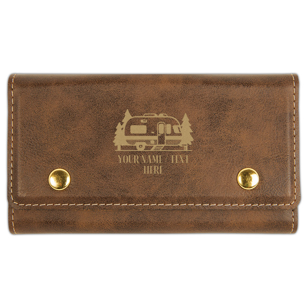 Custom Flamingo & Camping Cards & Dice Set - Rustic Brown