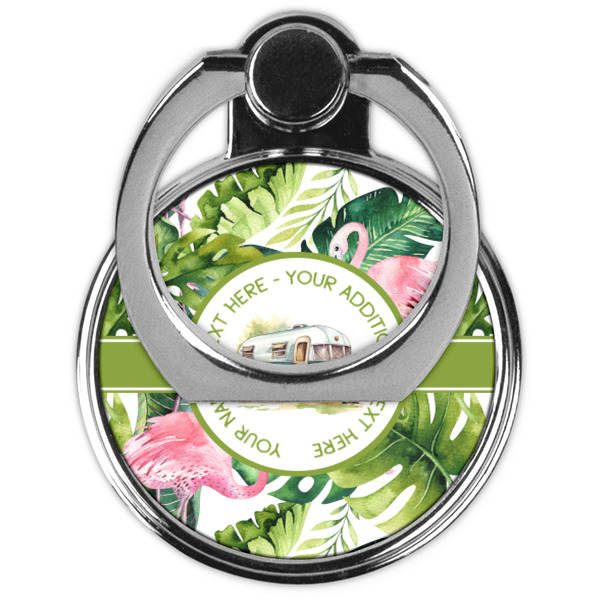 Flamingo & Camping Cell Phone Ring Stand & Holder - Front (Collapsed)