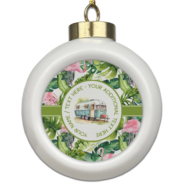Custom Flamingo & Camping Ceramic Ball Ornament (Personalized)