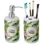 Flamingo & Camping Ceramic Bathroom Accessories Set (Personalized)