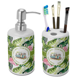 Flamingo & Camping Ceramic Bathroom Accessories Set (Personalized)