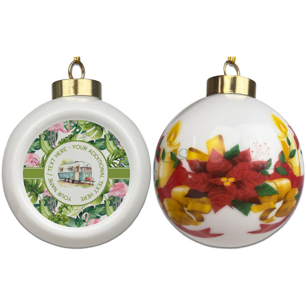 Flamingo & Camping Ceramic Christmas Ornament - Poinsettias (APPROVAL)