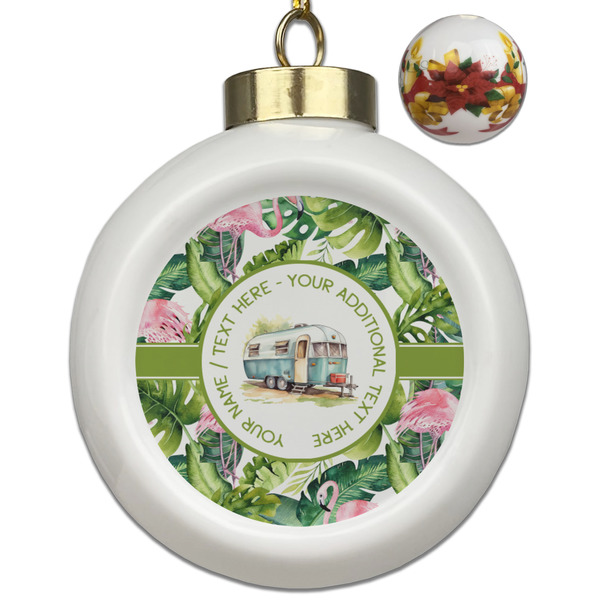 Custom Flamingo & Camping Ceramic Ball Ornaments - Poinsettia Garland (Personalized)