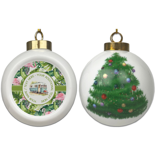 Flamingo & Camping Ceramic Christmas Ornament - X-Mas Tree (APPROVAL)