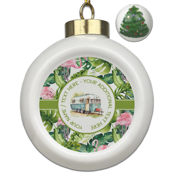 Custom Flamingo & Camping Ceramic Ball Ornament - Christmas Tree (Personalized)
