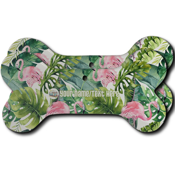 Custom Flamingo & Camping Ceramic Dog Ornament - Double-Sided