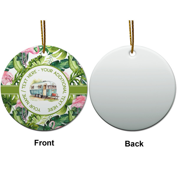 Flamingo & Camping Ceramic Flat Ornament - Circle Front & Back (APPROVAL)