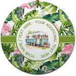Flamingo & Camping Round Ceramic Ornament (Personalized)