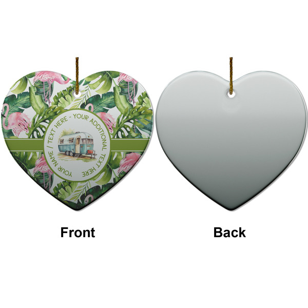 Flamingo & Camping Ceramic Flat Ornament - Heart Front & Back (APPROVAL)