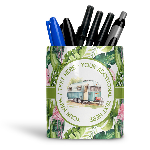 Custom Flamingo & Camping Ceramic Pen Holder (Personalized)
