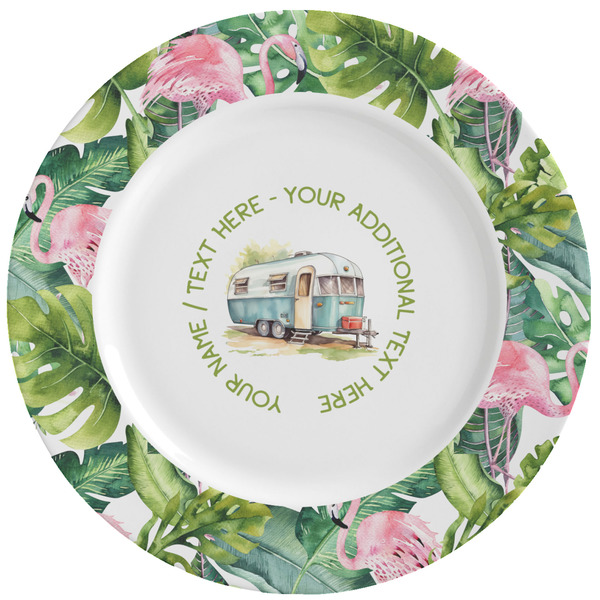 Custom Flamingo & Camping Ceramic Dinner Plates - Set of 4 (Personalized)