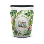 Flamingo & Camping Ceramic Shot Glass - 1.5 oz - Two Tone - Single (Personalized)