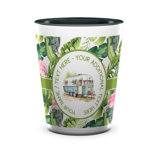 Flamingo & Camping Ceramic Shot Glass - Two Tone - Front