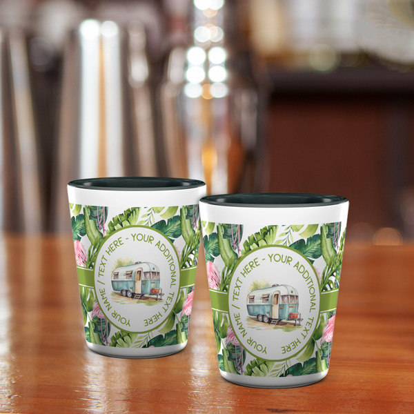 Flamingo & Camping Ceramic Shot Glass - Two Tone - Lifestyle