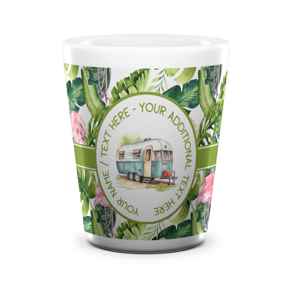 Flamingo & Camping Ceramic Shot Glass - White - Front