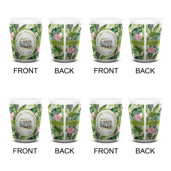 Flamingo & Camping Ceramic Shot Glass - White - Set of 4 - Front & Back