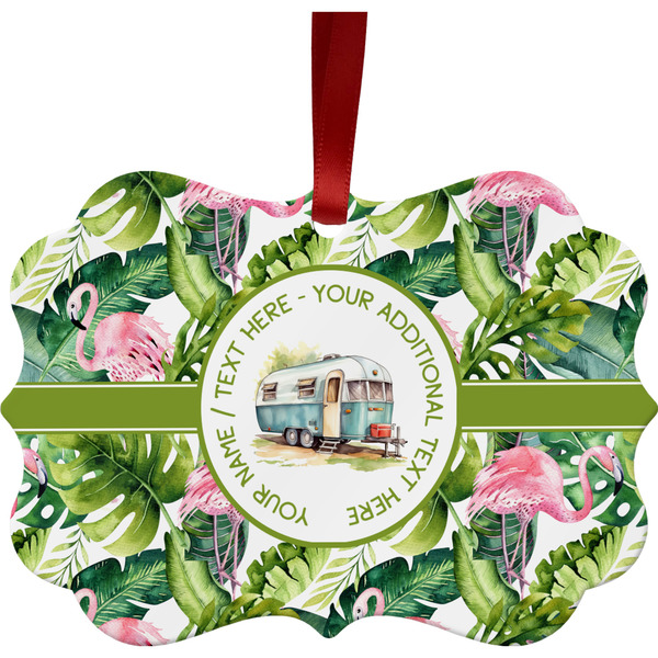Flamingo & Camping Christmas Ornament (Front View)