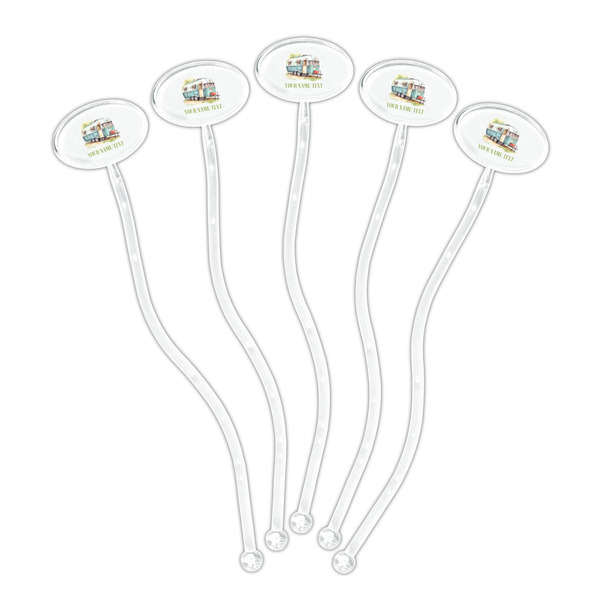 Flamingo & Camping Clear Plastic 7" Stir Stick - Oval - Fan