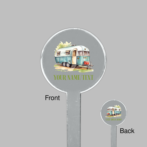 Flamingo & Camping Clear Plastic 7" Stir Stick - Round - Front & Back