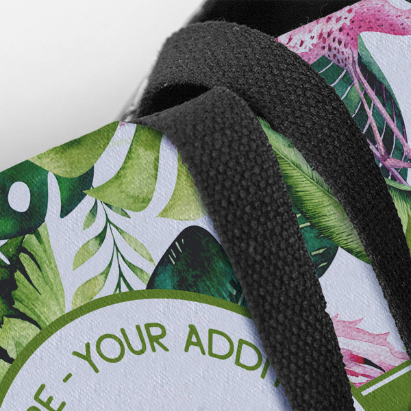 Flamingo & Camping Closeup of Tote w/Black Handles