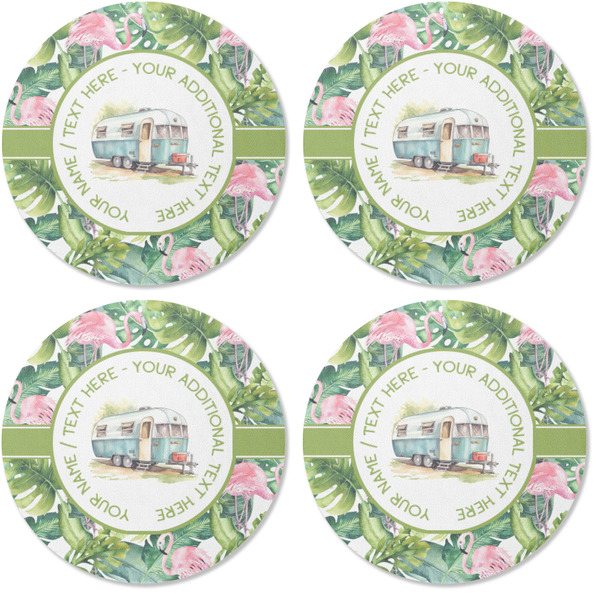 Flamingo & Camping Coaster Round Rubber Back - Apvl