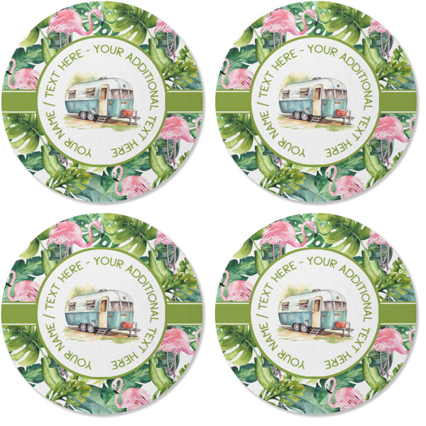 Flamingo & Camping Coaster Round Rubber Back - Apvl