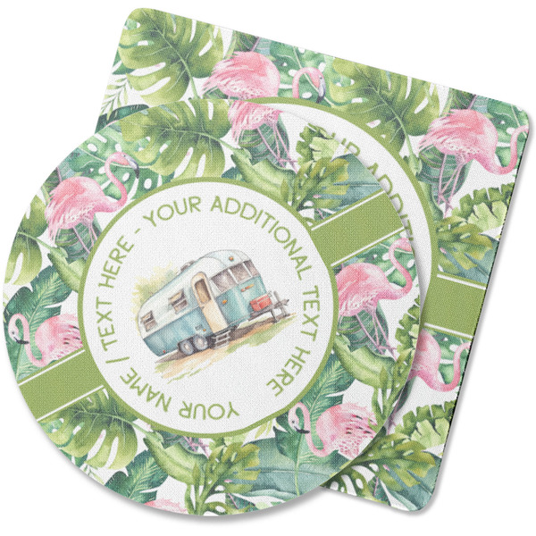 Custom Flamingo & Camping Rubber Backed Coaster (Personalized)