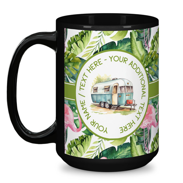 Flamingo & Camping Coffee Mug - 15 oz - Black