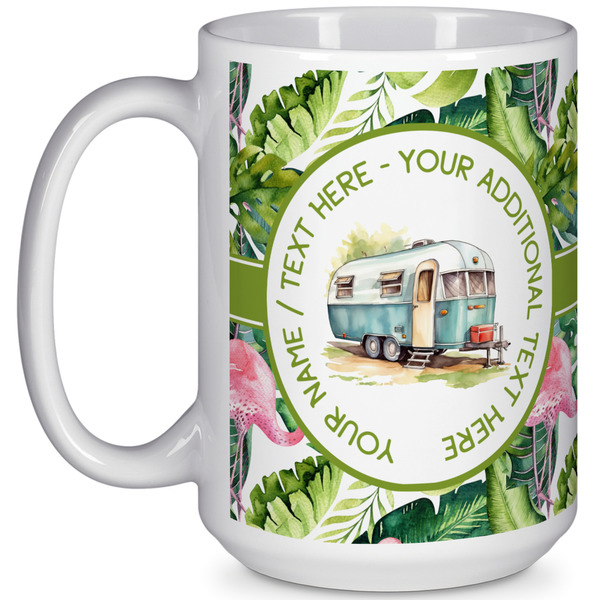 Custom Flamingo & Camping 15 oz Coffee Mug - White (Personalized)