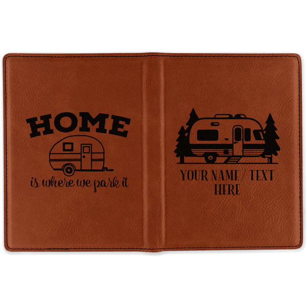 Flamingo & Camping Cognac Leather Passport Holder Outside Double Sided - Apvl
