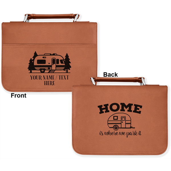 Flamingo & Camping Cognac Leatherette Bible Covers - Large Double Sided Approval