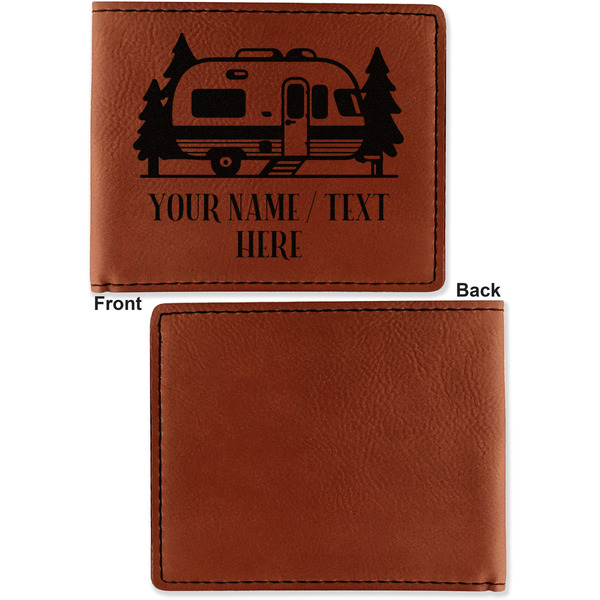 Flamingo & Camping Cognac Leatherette Bifold Wallets - Front and Back Single Sided - Apvl