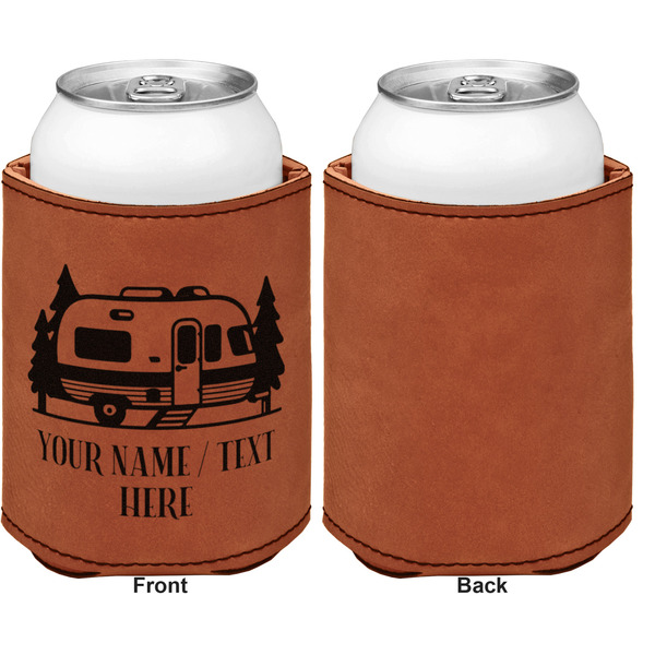 Flamingo & Camping Cognac Leatherette Can Sleeve - Single Sided Front and Back