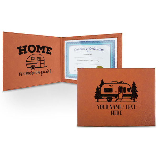 Custom Flamingo & Camping Leatherette Certificate Holder