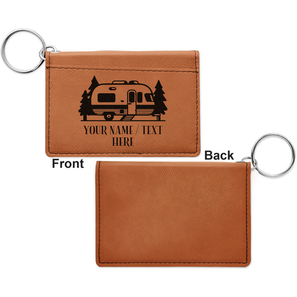 Flamingo & Camping Cognac Leatherette Keychain ID Holders - Front Apvl