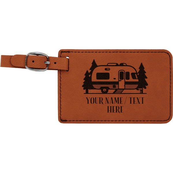 Custom Flamingo & Camping Leatherette Luggage Tag