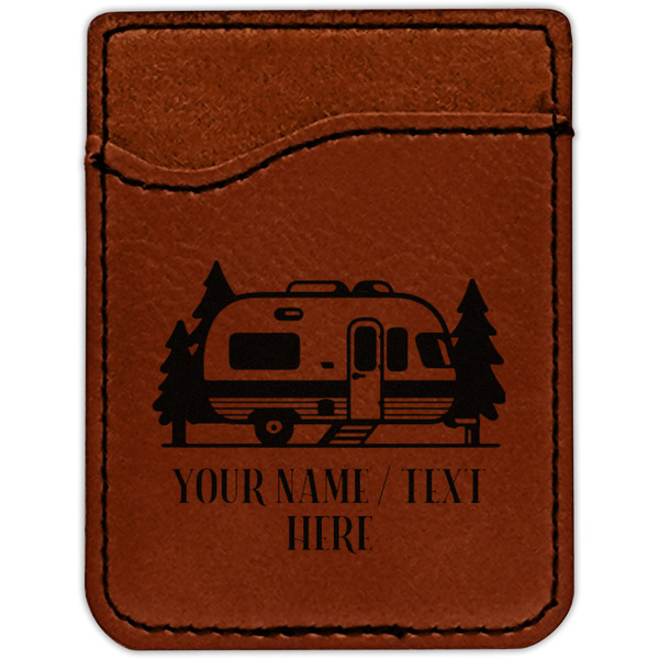 Flamingo & Camping Cognac Leatherette Phone Wallet close up