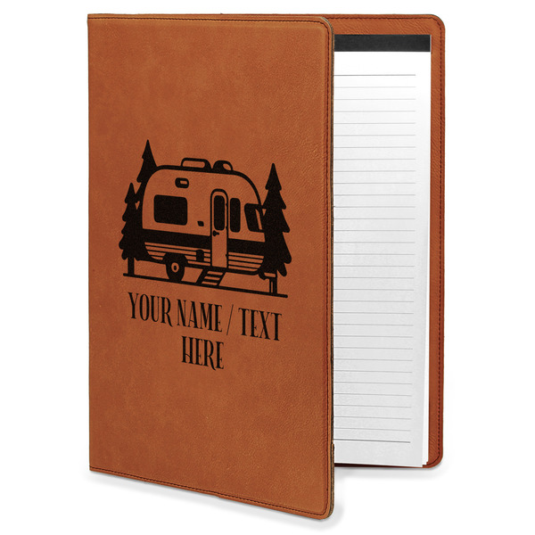 Custom Flamingo & Camping Leatherette Portfolio with Notepad - Large - Single-Sided