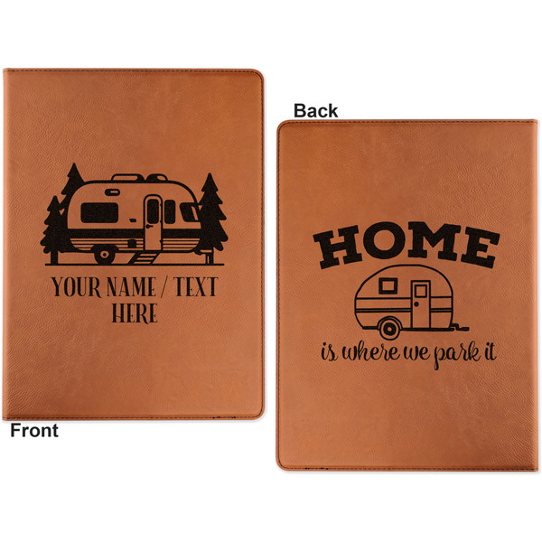 Flamingo & Camping Cognac Leatherette Portfolios with Notepad - Small - Double Sided- Apvl
