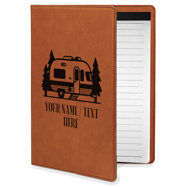 Custom Flamingo & Camping Leatherette Portfolio with Notepad - Small - Double-Sided