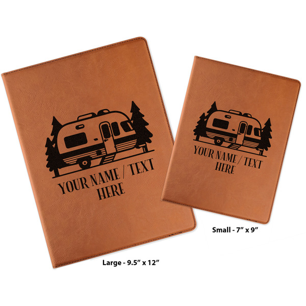 Flamingo & Camping Cognac Leatherette Portfolios with Notepads - Compare Sizes