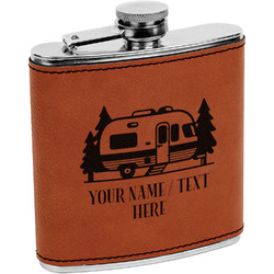Flamingo & Camping Leatherette Wrapped Stainless Steel Flask