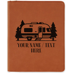 Flamingo & Camping Leatherette Zipper Portfolio with Notepad - Double-Sided