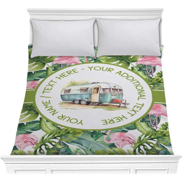 Custom Flamingo & Camping Comforter - Full / Queen (Personalized)