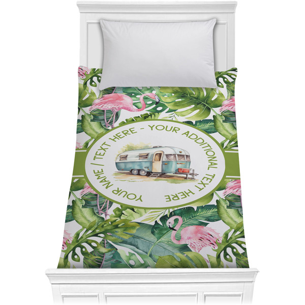 Custom Flamingo & Camping Comforter - Twin (Personalized)