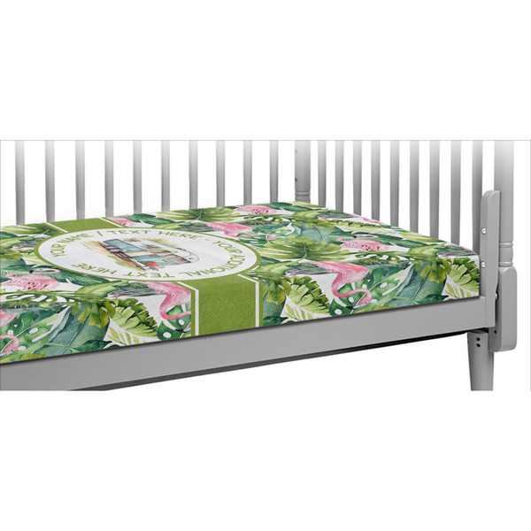 Custom Flamingo & Camping Crib Fitted Sheet (Personalized)