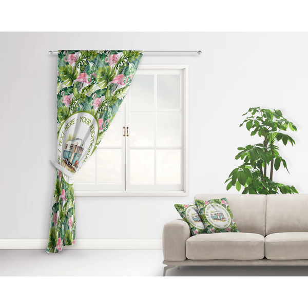 Flamingo & Camping Curtain With Window and Rod - in Room Matching Pillow