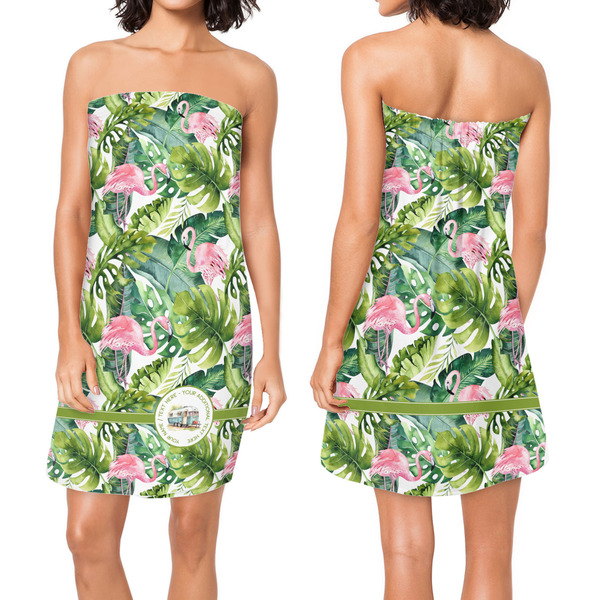 Flamingo & Camping Custom Bath Wrap - Front & Back View