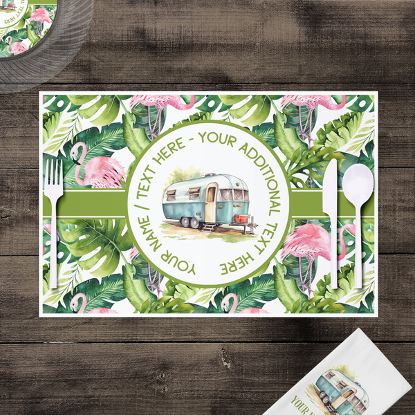 Flamingo & Camping Disposable Paper Placemat - In Context